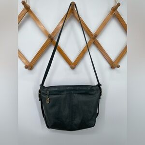 Stone Mountain Green Leather Shoulder Bag with Zip Pockets